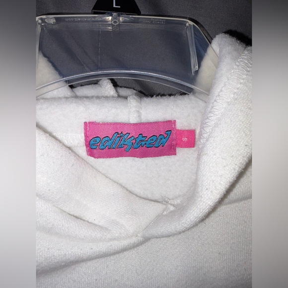 Edikted Graphic Hoodie Women’s Small White Streetwear Pullover Sweatshirt - Picture 3 of 7
